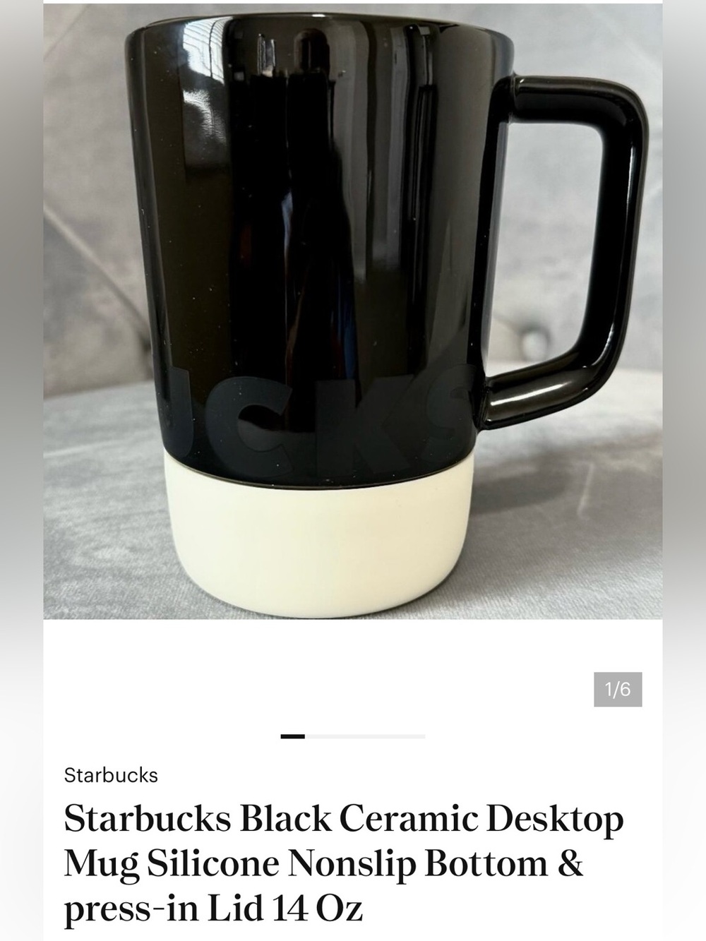 #3211**Starbucks Black and Cream Ceramic Mug with Nonslip Silicone Bottom